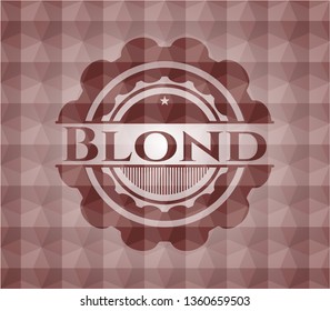 Blond red emblem or badge with abstract geometric polygonal pattern background. Seamless.