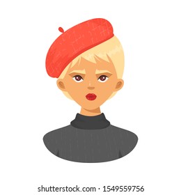 Blond short haired fashion girl wearing red beret vector illustration