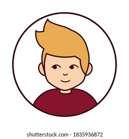 blond teen cartoon character, round line icon vector illustration