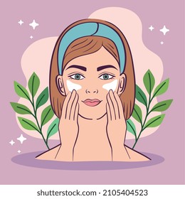 blond woman applying mask scene
