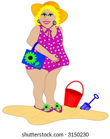 Blond woman in a bathing suit.