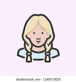 Blond woman with braided pigtails