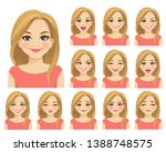 Blond woman with different facial expressions set isolated