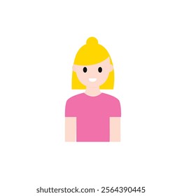 Blond Woman Head with Long Hair Showing Happy Face Expression and Emotion Laughing Front Vector Illustration