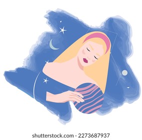 mujer rubia en el fondo de los planetas de las estrellas y las nubes. ilustración vectorial para horoscopio de signos zodiacales, magia, espacio. horóscopo femenino para Aries, Aquarius, Virgo, Capricornio, Scorpio, Leo