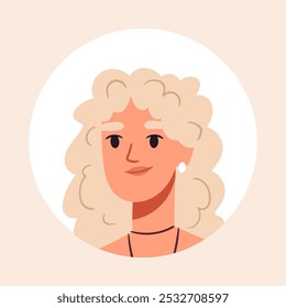 Retrato de mujer rubia. Linda cara de mujer impresionante, hermosa chica avatar, personaje femenino sonriente Ilustración vectorial plana. Retrato de la señorita