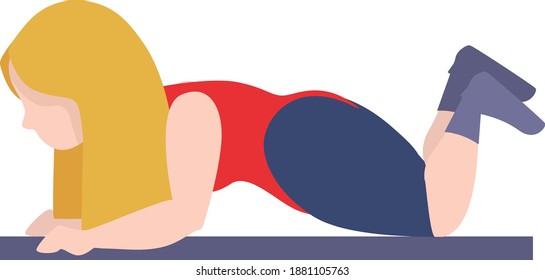 Blond woman with red and blue clothes Exercising