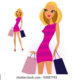 Girl Goes Shopping Vector Illustration Stock Vector (Royalty Free ...