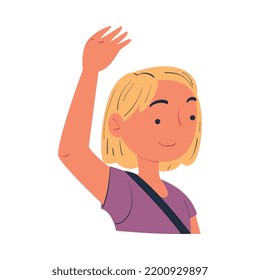 Blond Woman Sitting in Back Seat of Car with Belt Traveling as Passenger Looking in Window Vector Illustration