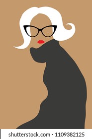 Blond Woman Wearing Cat Eye Glasses And Sweater. Fashion Girl Silhouette. Vector Illustration