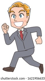 Blond young business man in suit.He has positive emotion.