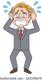 Blond young business man in suit.He has a negative expression.