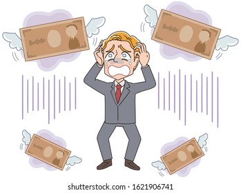 Blond young business man in suit.Image about him and money.