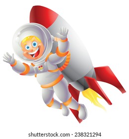 Blonde Astronaut boy rocket backpack isolated