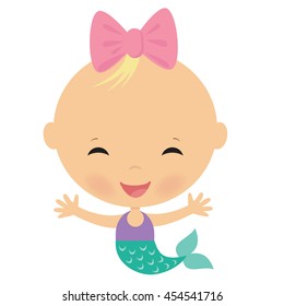 Blonde baby mermaid vector illustration