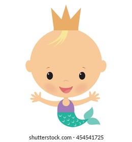 Blonde baby mermaid vector illustration