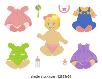 blonde baby-girl with set of clothes