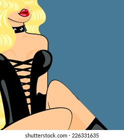 blonde in black corset