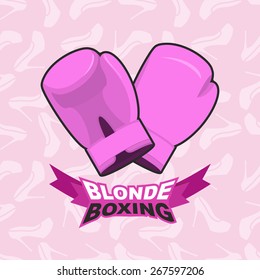 blonde boxing. logo for comic female box. Pink mitt, ring gloves
