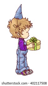 blonde boy with gift