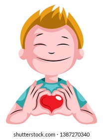 Blonde boy with heart illustration vector on white background