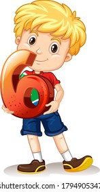 Blonde Junge mit Mathematik Nummer sechs Abbildung