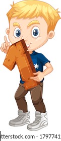 Niño rubio con ilustración número uno de matemáticas