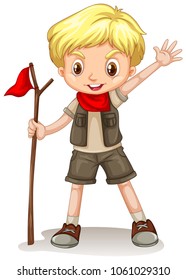 A blonde boy wearing a scout outfit illustration 