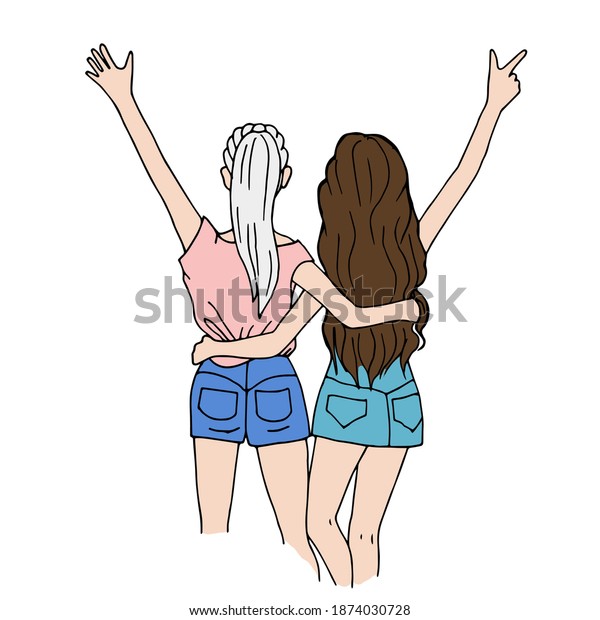 Blonde Brunette Hugging Happy See You Stock Vector (Royalty Free ...