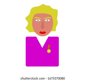 blonde businesswoman in purple clothes