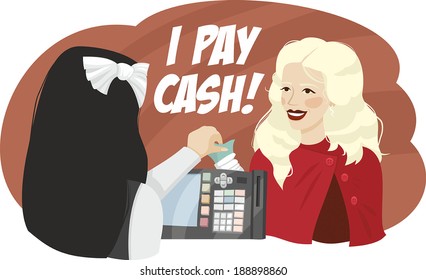 blonde buyer pays cash