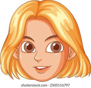 Blonde cartoon character with a cheerful expression