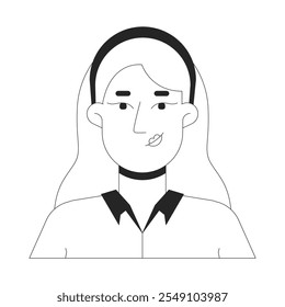 Blonde caucasian female office worker portrait black and white 2D line character. Young female business and commerce specialist isolated vector outline person. Monochromatic spot illustration