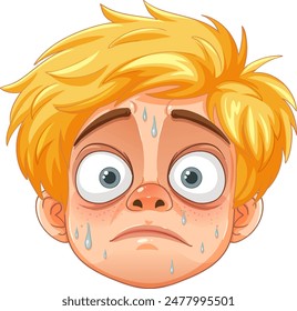 Blonde character sweating with a worried expression