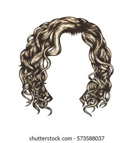 Blonde curly hairstyle. Hand drawn isolated vector illustration.