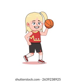 Blonde Cute Little Girl Cartoon Playing Basketball Passing Ball