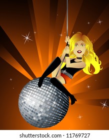 blonde dancer rides a disco ball