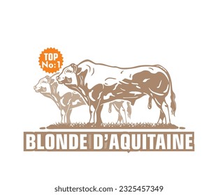 BLONDE D'AQUITAINE BREEDS COW, silhouette of great mutant cattle standing vector illustrations