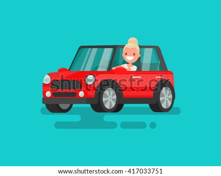 Blonde driving a car. Vector illustration