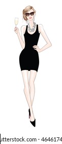 Blonde elegant woman with champagne - vector illustration