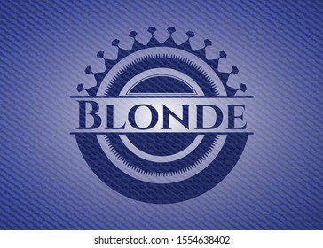 Blonde emblem with denim texture. Vector Illustration. Detailed.