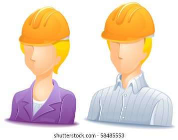 Blonde engineer clad in construction suit with a hard hat on - Vector