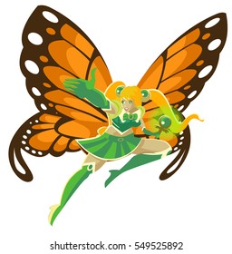 blonde fairy with buttefly wings and magic staff