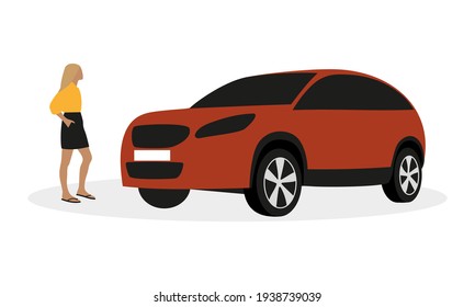 Blonde Female Character Stands Near A Car On A White Background