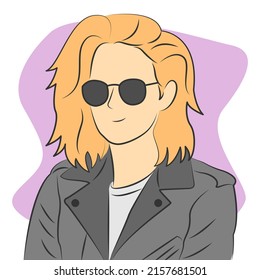 Blonde Female Character Wearing Sunglasses In Flat Cartoon Style