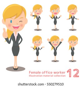 Blonde female office work illustration material collection