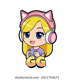 Blonde gamer girl cartoon gaming mascot logo vector