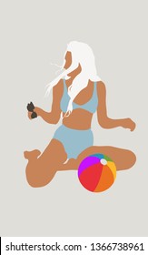 Blonde girl with a ball, lgbtq and beach theme, illustration 