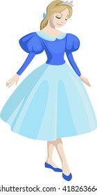blonde girl in a blue dress