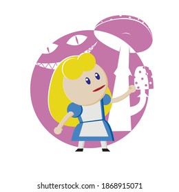 Blonde girl in a blue dress in a fairy land. Vector character